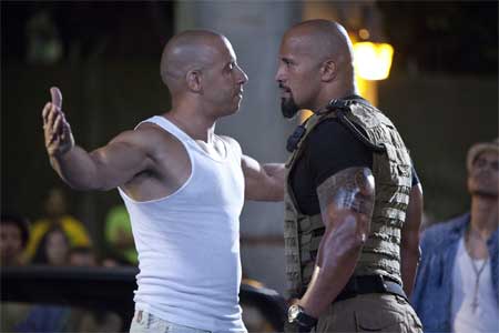 Vin Diesel and Dwayne Johnson in FAST FIVE